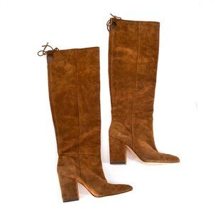 Vince Camuto Sarelia Knee High Boots Suede Brown Block Heel Wide Calf 7 US 37.5